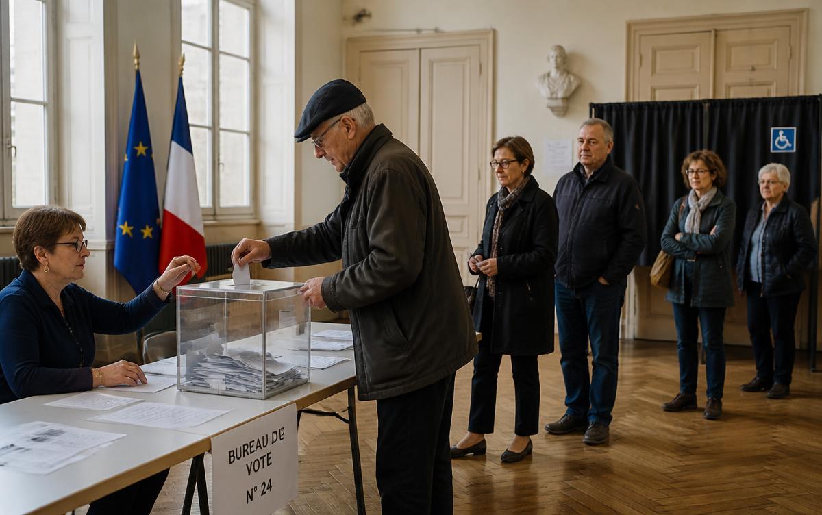 Bureau de vote français avec urne transparente